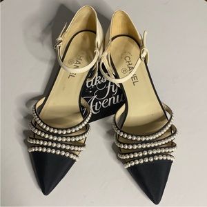 Chanel Pearl Low Heel Sandals